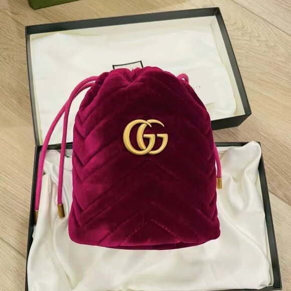 NIB Authentic Gucci  Velvet Matelasse Mini GG Marmont 2.0 Bucket Bag purple - Picture 2 of 3